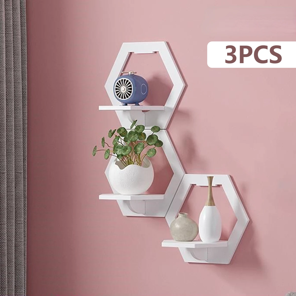 Home Bar Shelves - 3 buah rak dinding segi enam