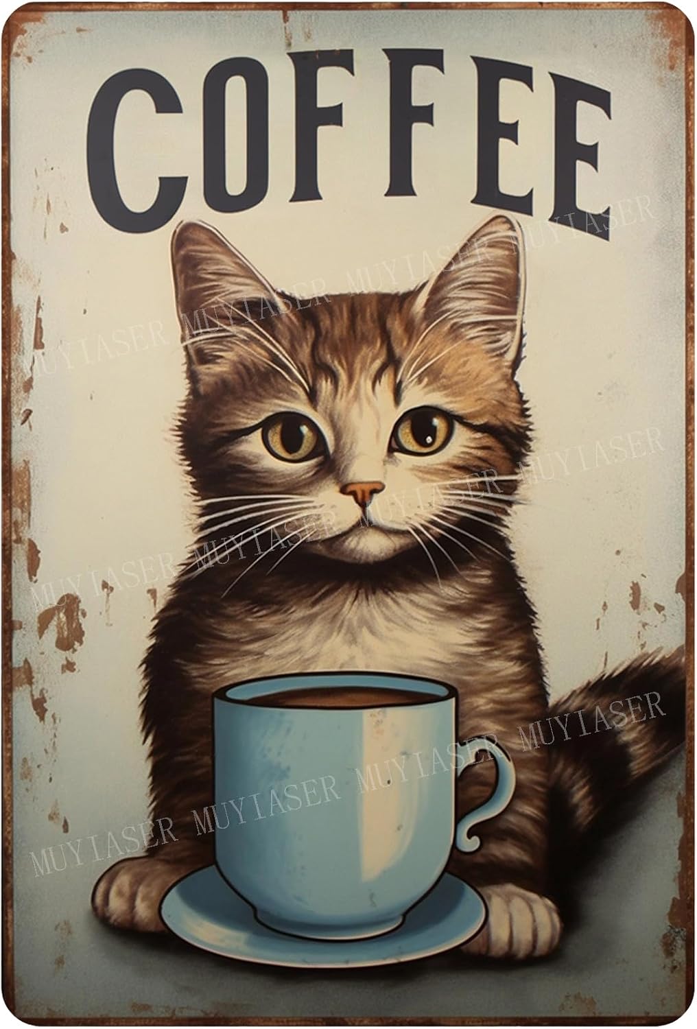Home Bar And Coffee - Papan Tanda Logam Kucing Kopi Retro,