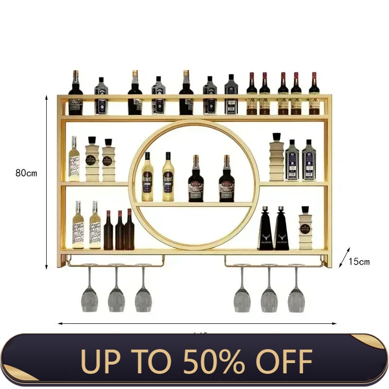 Home Bar Shelves - Rak Anggur Dinding Industri dengan Kabinet